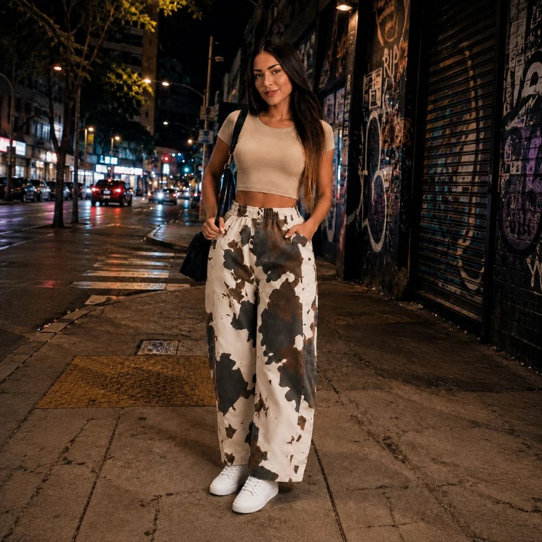 Nina conjunto beige con pantalón manchas café | MATTEA