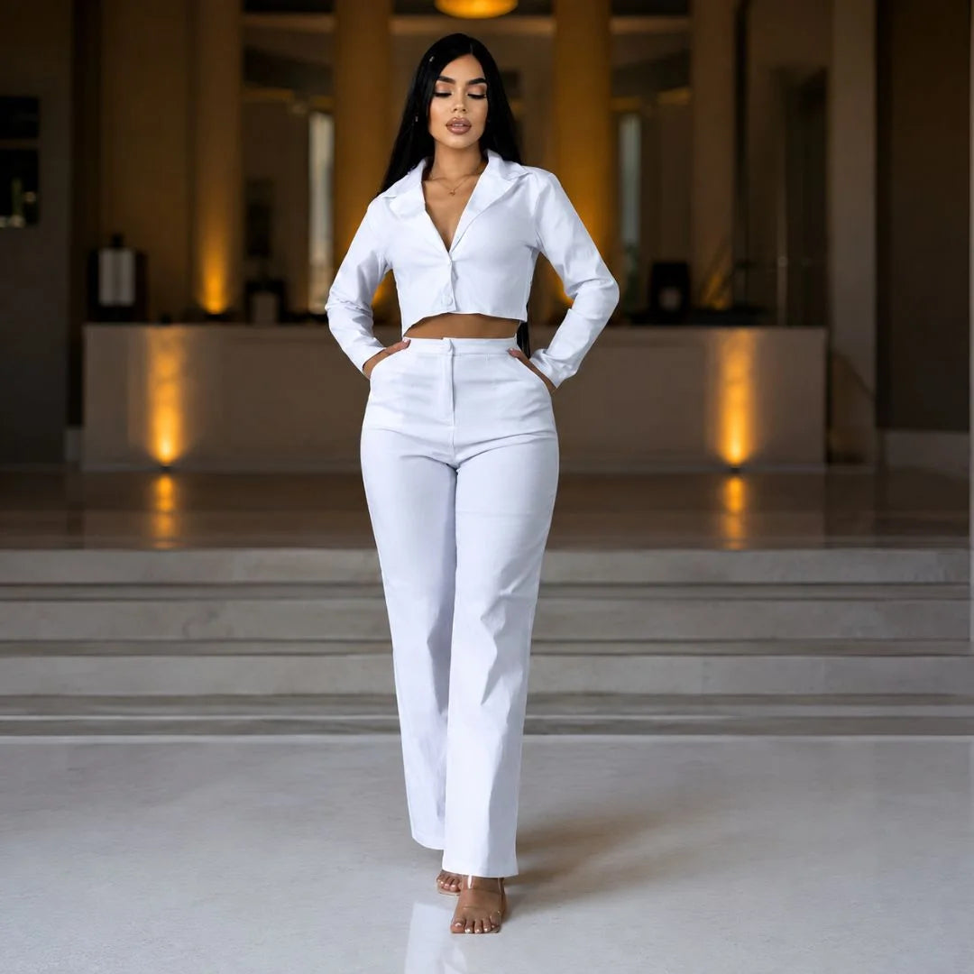 Renata - Conjunto blanco blazer con espalda abierta