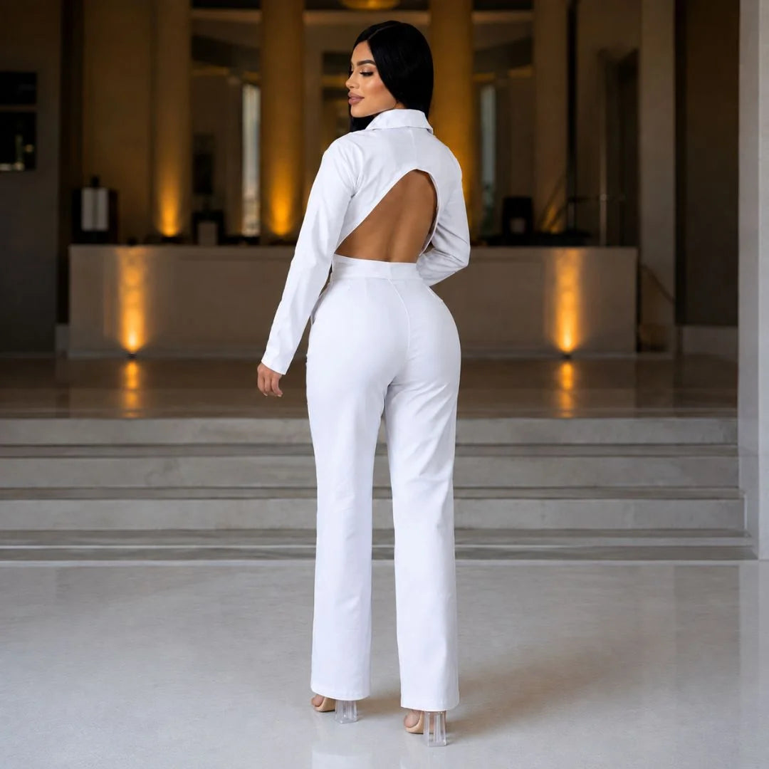 Renata - Conjunto blanco blazer con espalda abierta