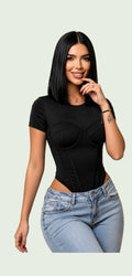 Body negro manga corta en tela Amorella