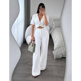 Renata - conjunto blanco camisero con pantalón palazzo